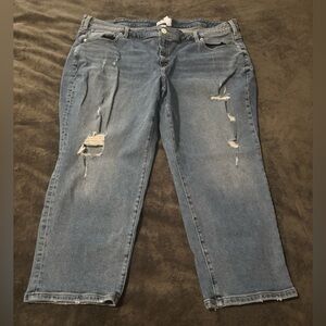 Lane Bryant Mid-Rise Girlfriend Fit Distressed Crop Denim Jeans Size 24